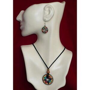 Peruvian Ceramic Earring & Pendant Set - Orange - NEW